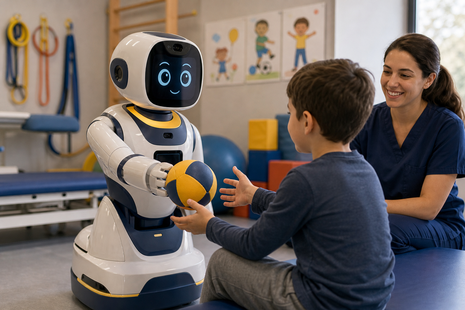Ilustración IA para: Desarrollo del Mobirobot: un robot asistencial social para terapia pediátrica. Concepto editorial; no es una fotografía del hecho descrito.